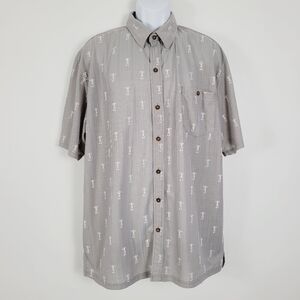 Nob‎ Hill Gray Short Sleeve Waffle Textured Lighthouse Embroidered Shirt Size XL